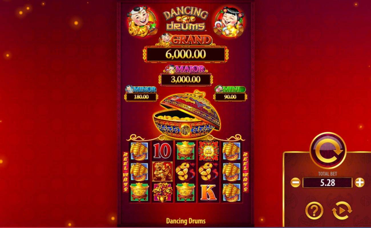 graphics of the Dancing Drums online slot game in play 